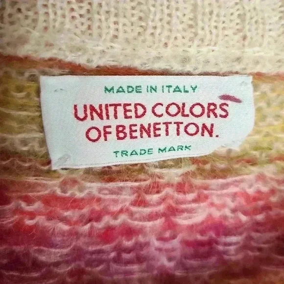 Benetton Sz Medium Sweater Pullover Multicolor Abstract Womens Mohair Wool Blend - Picture 3 of 6